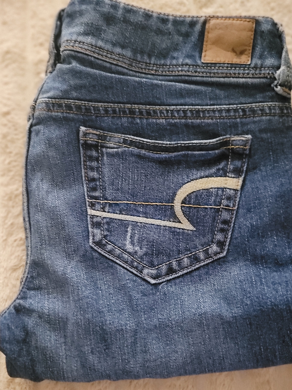 American Eagle Women’s Dark Blue Denim Jeans with Pocket Accent